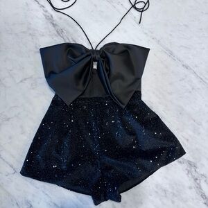 SOLD OUT Zara Black Bow Trim Sequin Jumpsuit Romper